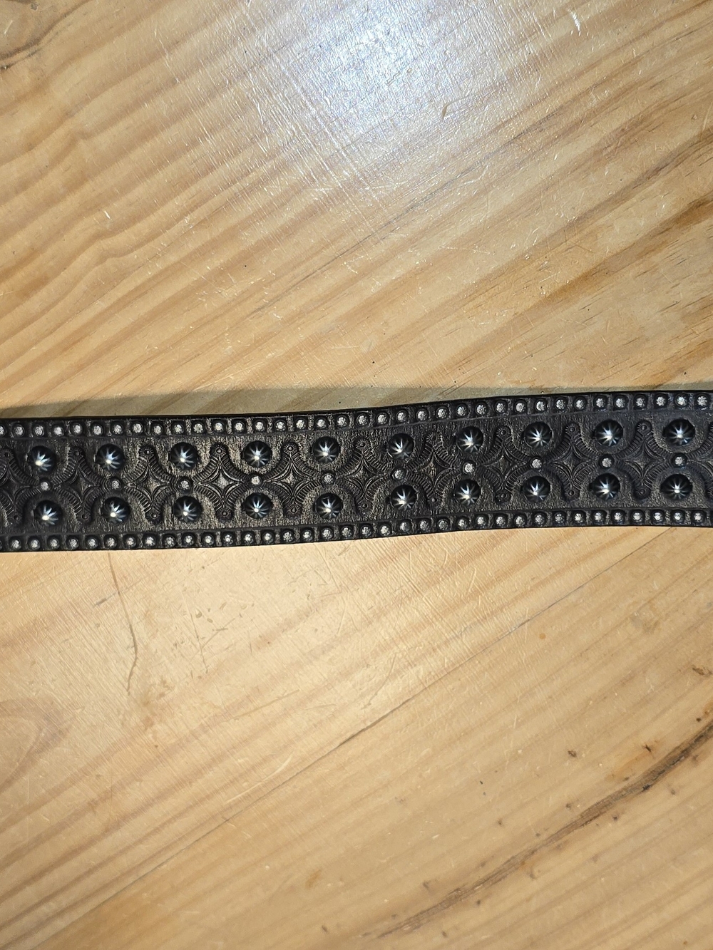 Black Tooled Leather Belt with Stud Accents